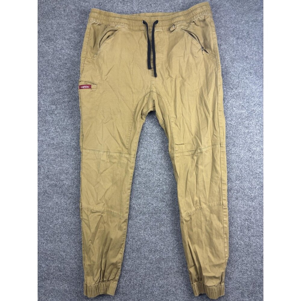 Flag Nor‎ Fail Jogger Pants Mens XL Tan Khaki Elastic Waist Zip Pockets Casual
